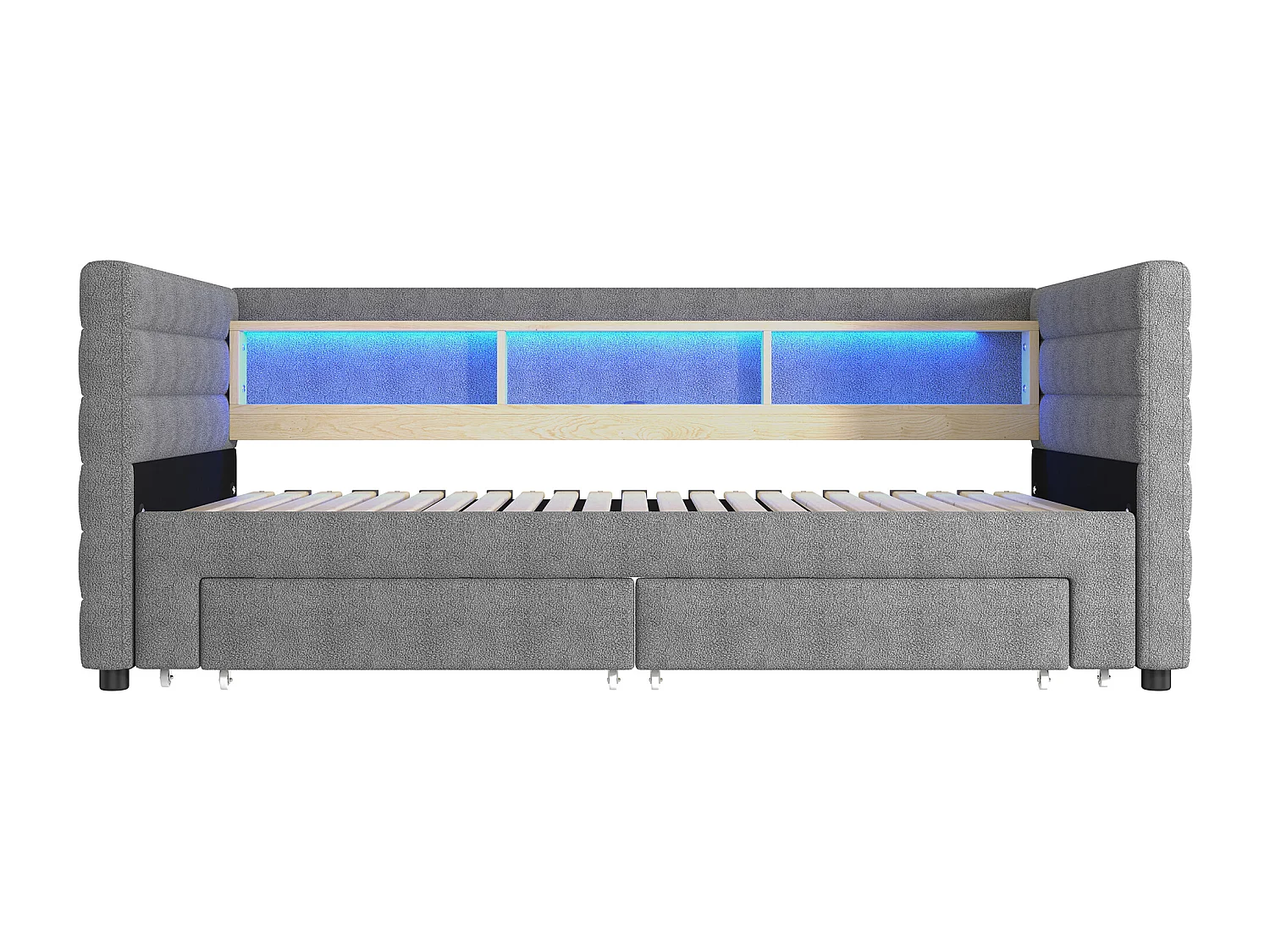 Slaapbank 90x190cm, uitschuifbaar bed met ledverlichting en USB-aansluiting, 2 lades - grijs fluweel (zonder matras)