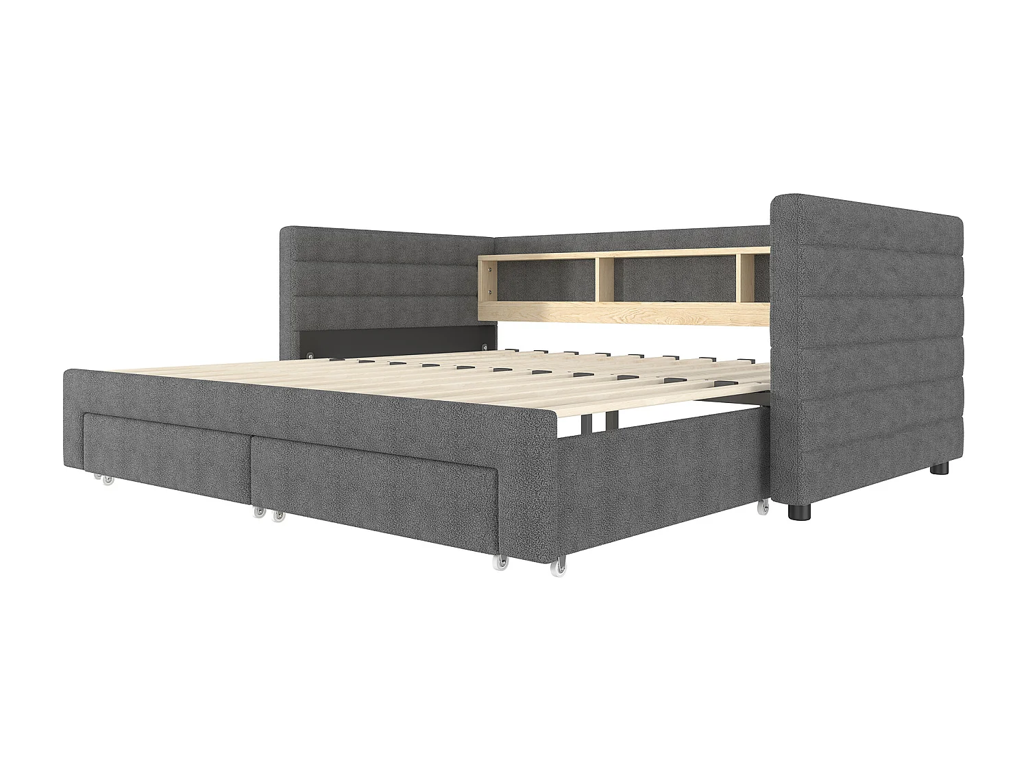 Slaapbank 90x190cm, uitschuifbaar bed met ledverlichting en USB-aansluiting, 2 lades - grijs fluweel (zonder matras)