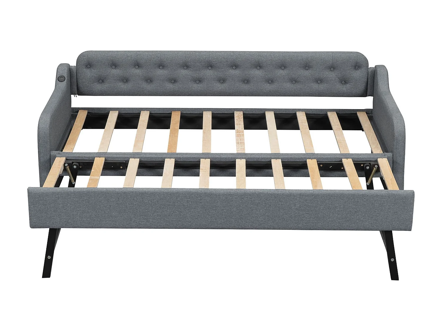 Lit banquette 90x200 cm lit enfant avec lit gigogne - port USB - gris - sans matelas