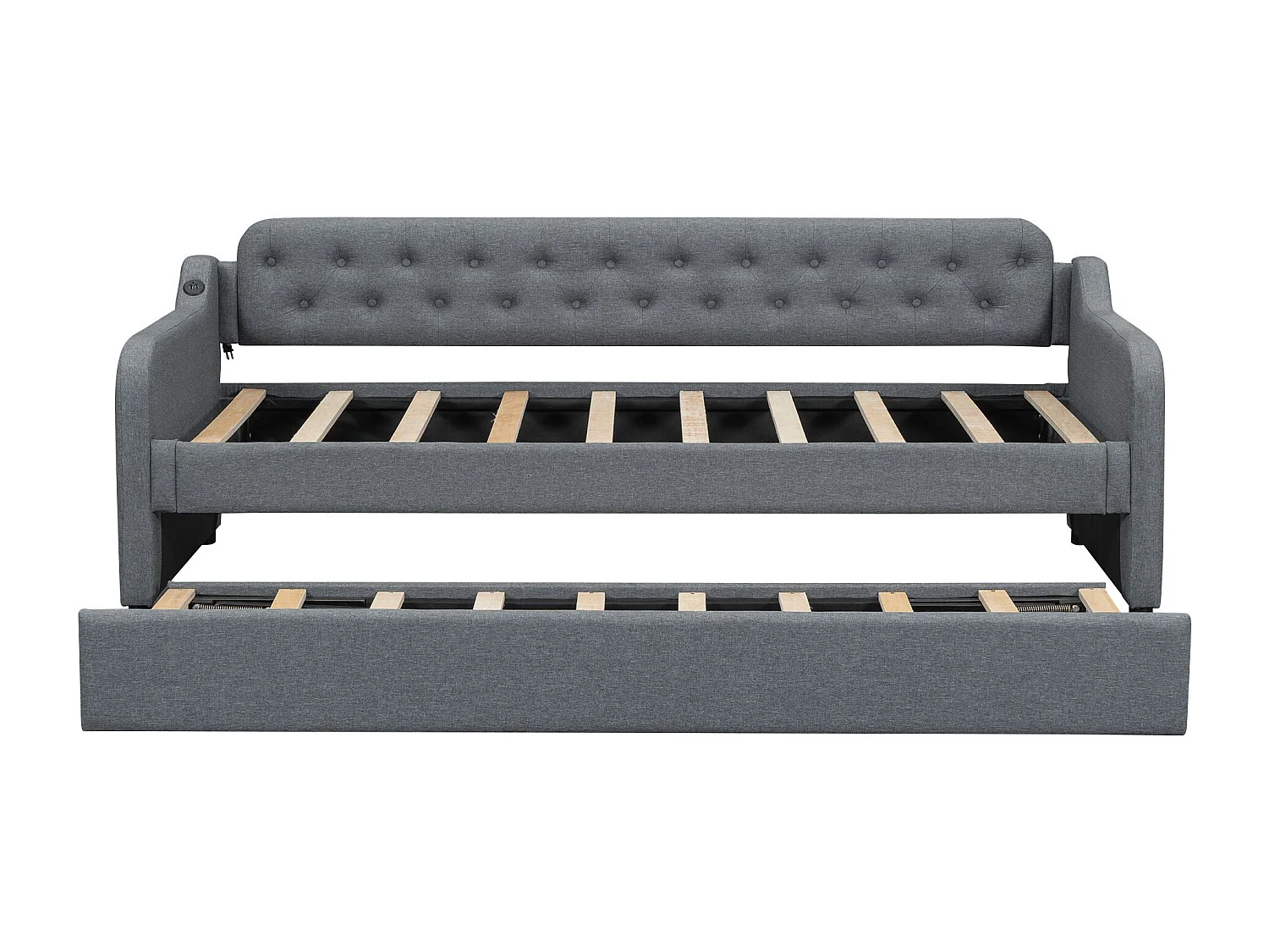 Lit banquette 90x200 cm lit enfant avec lit gigogne - port USB - gris - sans matelas