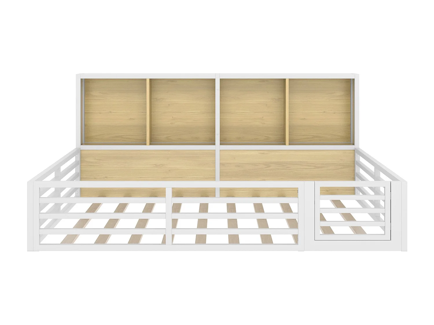 Schlafsofa 140 x 200 cm, Kinderbett mit Staufächern und Rausfallschutz, Metallgestell – weiß (ohne Matratze)