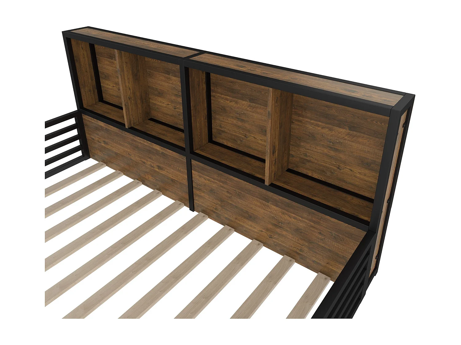 Lit banquette 140x200 cm Lit enfant avec rangements et barrières de sécurité, structure métal - noir (sans matelas)