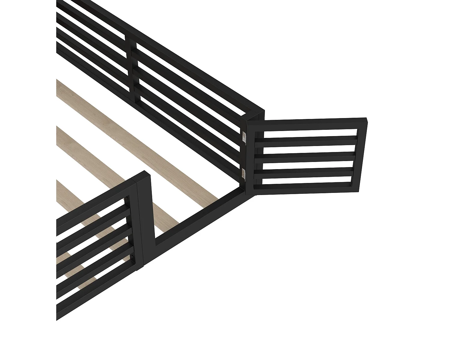 Lit banquette 140x200 cm Lit enfant avec rangements et barrières de sécurité, structure métal - noir (sans matelas)