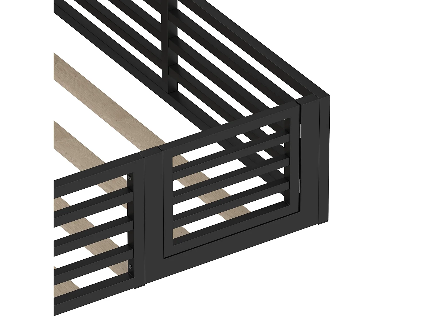 Lit banquette 140x200 cm Lit enfant avec rangements et barrières de sécurité, structure métal - noir (sans matelas)