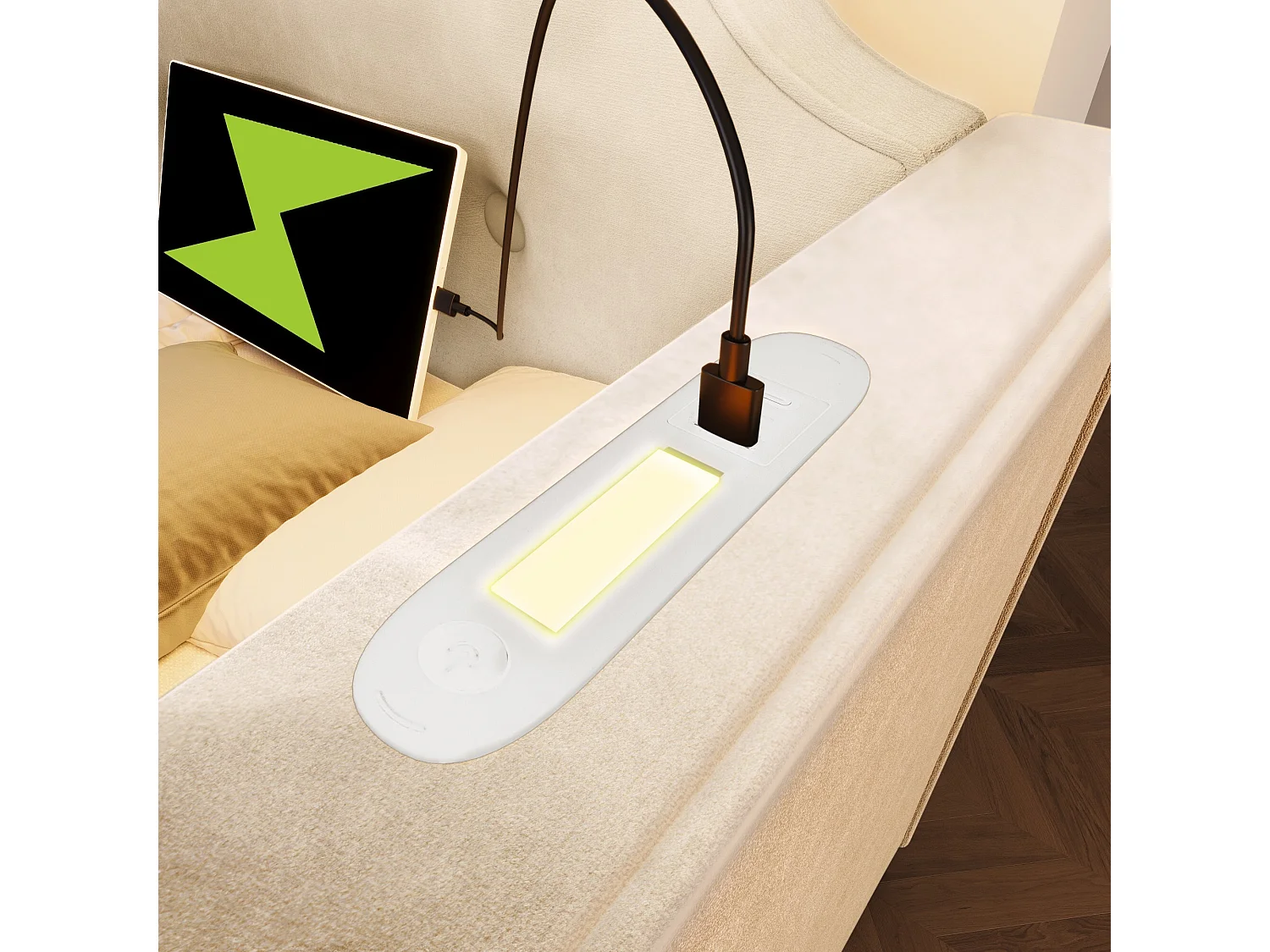 Leżanka 90x200 cm Łóżko dla dorosłych z lampką do czytania i portem USB, 2 szuflady - beżowy aksamit (bez materaca)