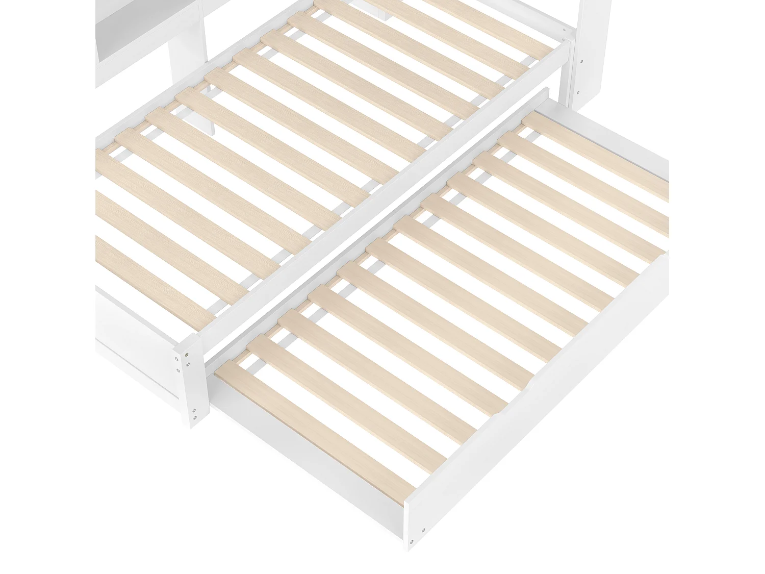 Lit banquette 90x200 cm Lit enfant avec lit gigogne et sommier à lattes, 2 ports USB - Blanc (sans matelas)