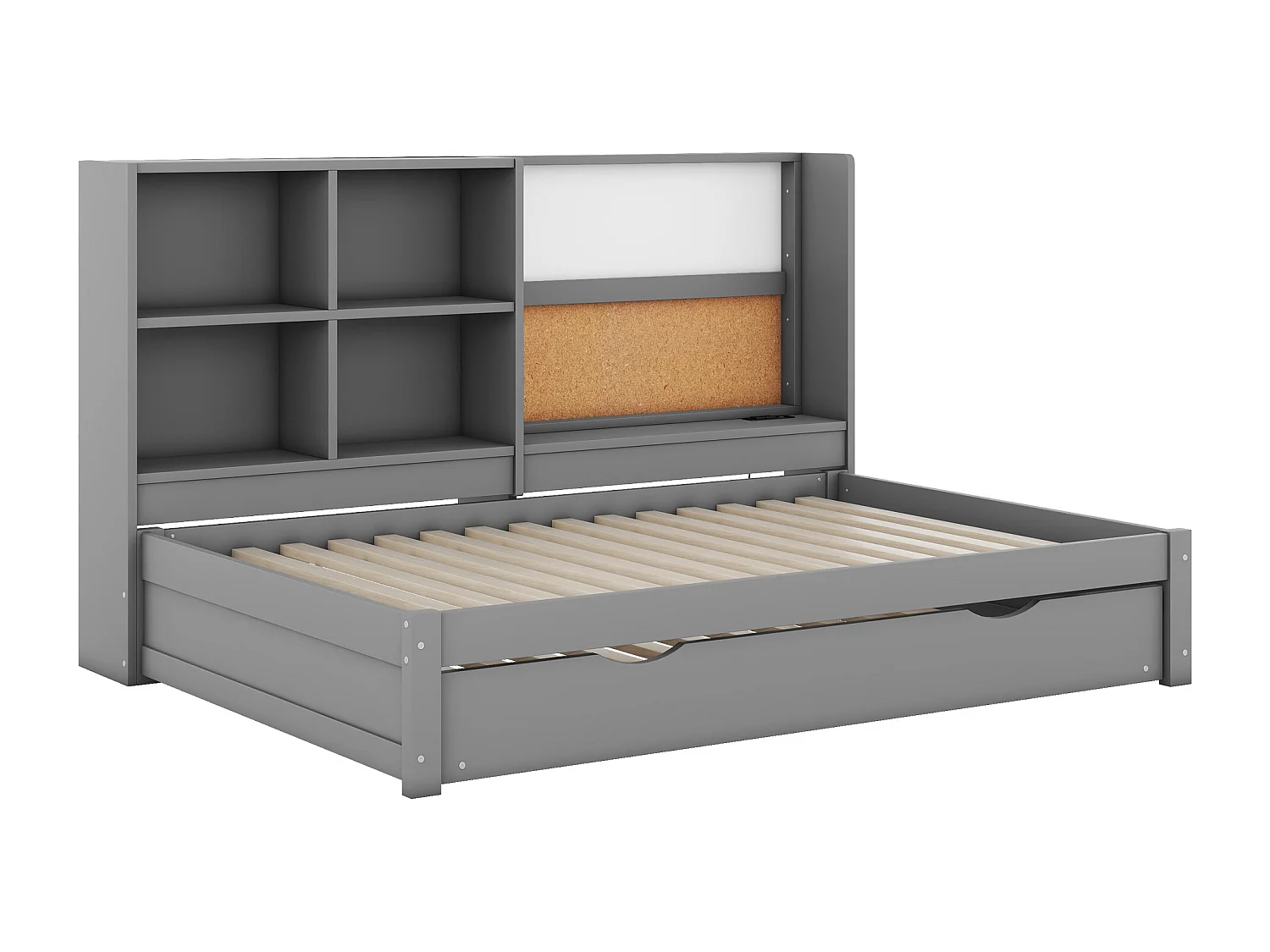 Lit banquette 90x200 cm lit enfant avec USB, étagères - en pin - gris