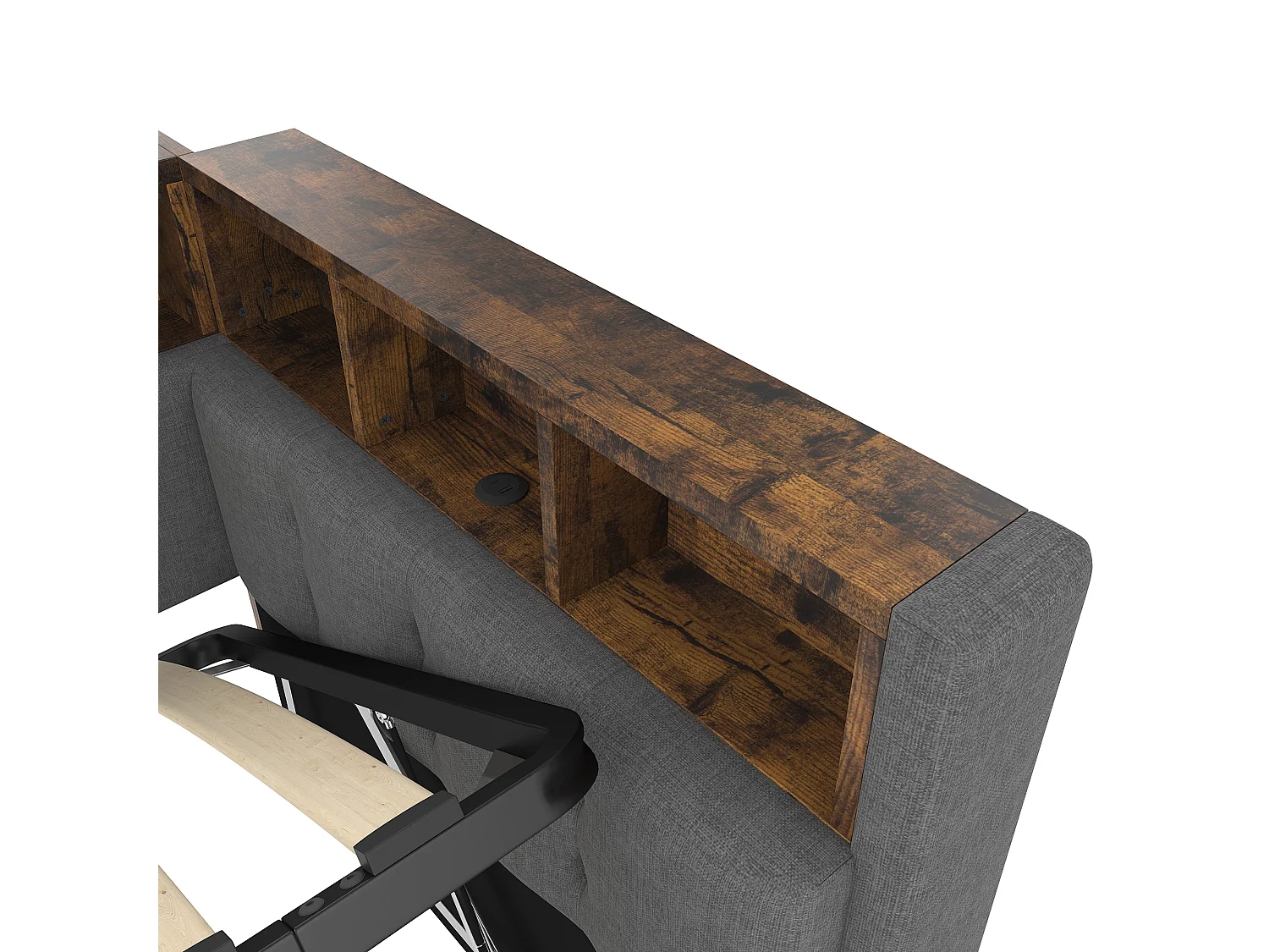 Lit banquette 90x200 cm, lit coffre avec lumière LED et USB, étagères de rangement - lin gris (sans matelas)