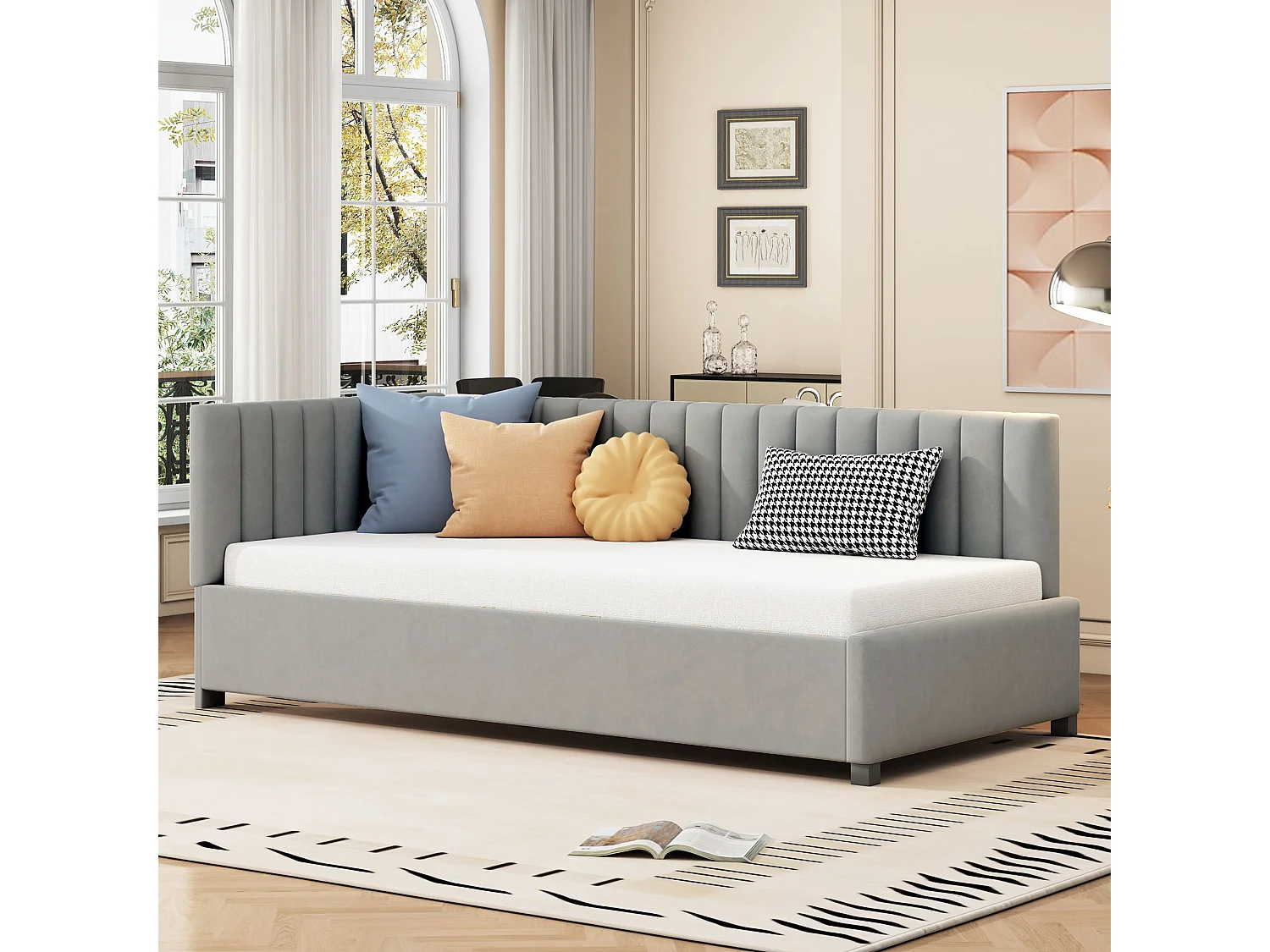 Lit banquette 90x200 cm - lit enfant avec tête de lit, sommier à lattes - gris - sans matelas
