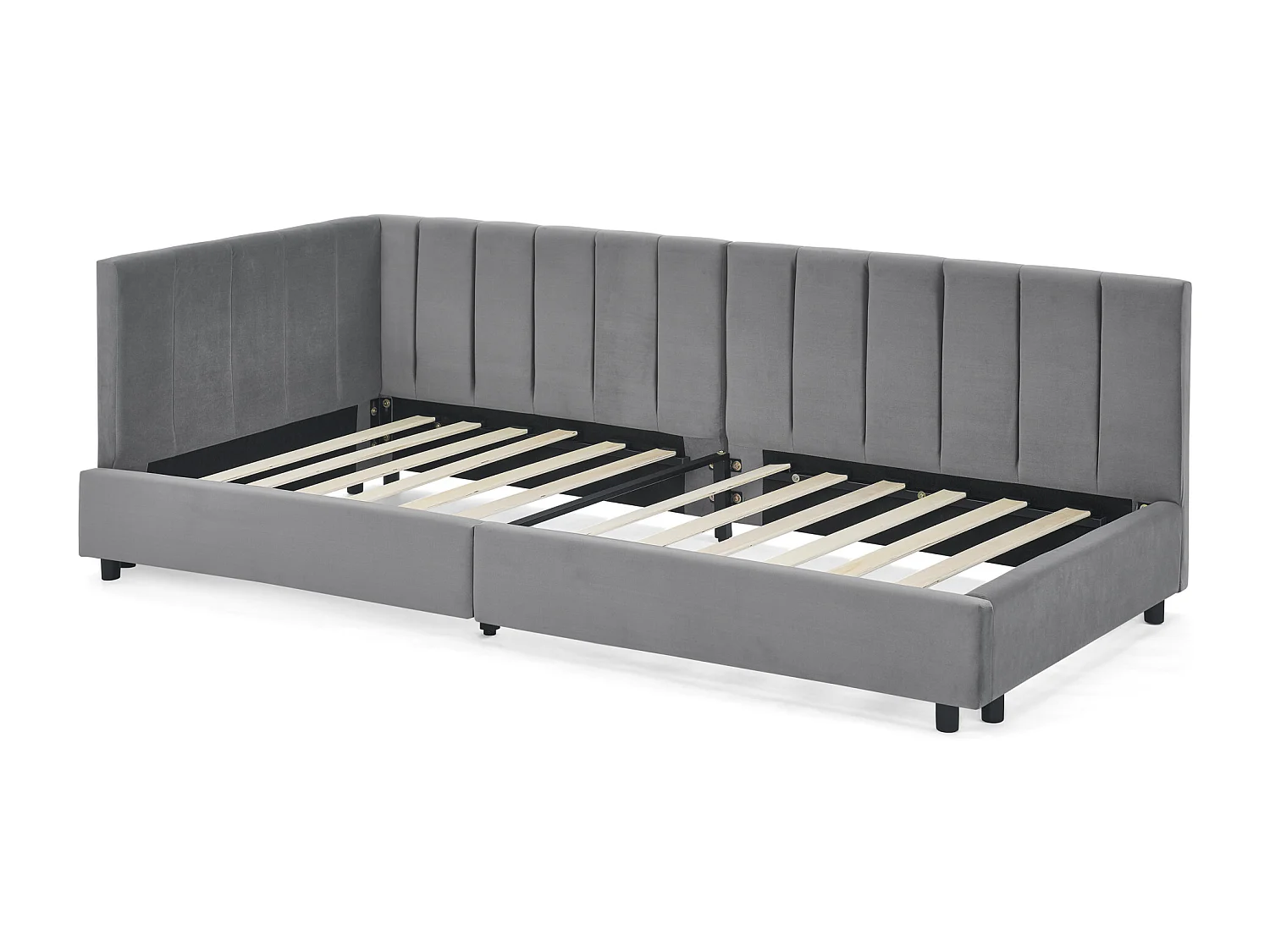 Cama de día 90x200 cm Cama infantil con respaldo y somier de madera - terciopelo gris (sin colchón)