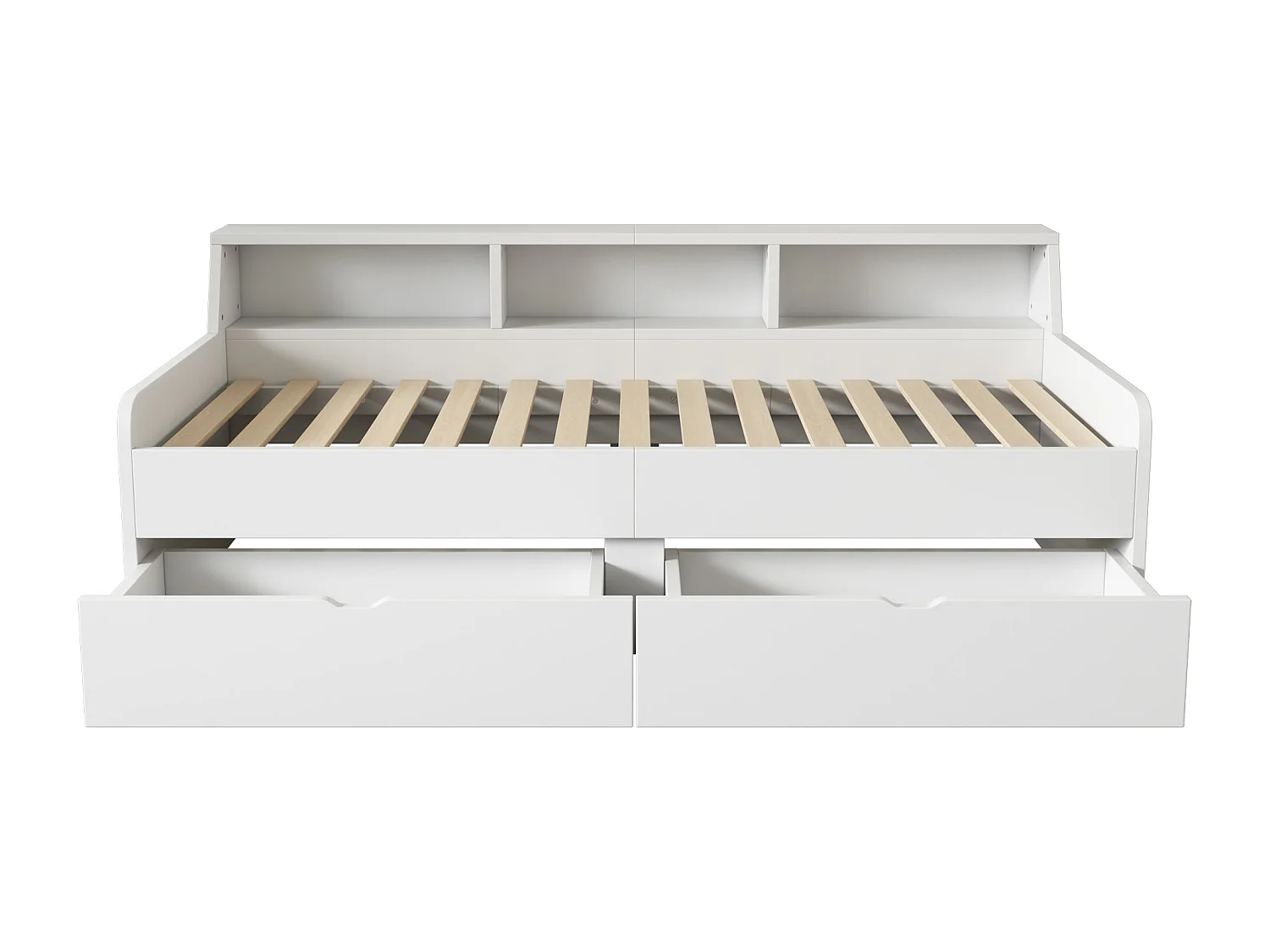 Lit banquette 90x200 cm Lit enfant avec 2 tiroirs et rangement ouvert - en pin - blanc