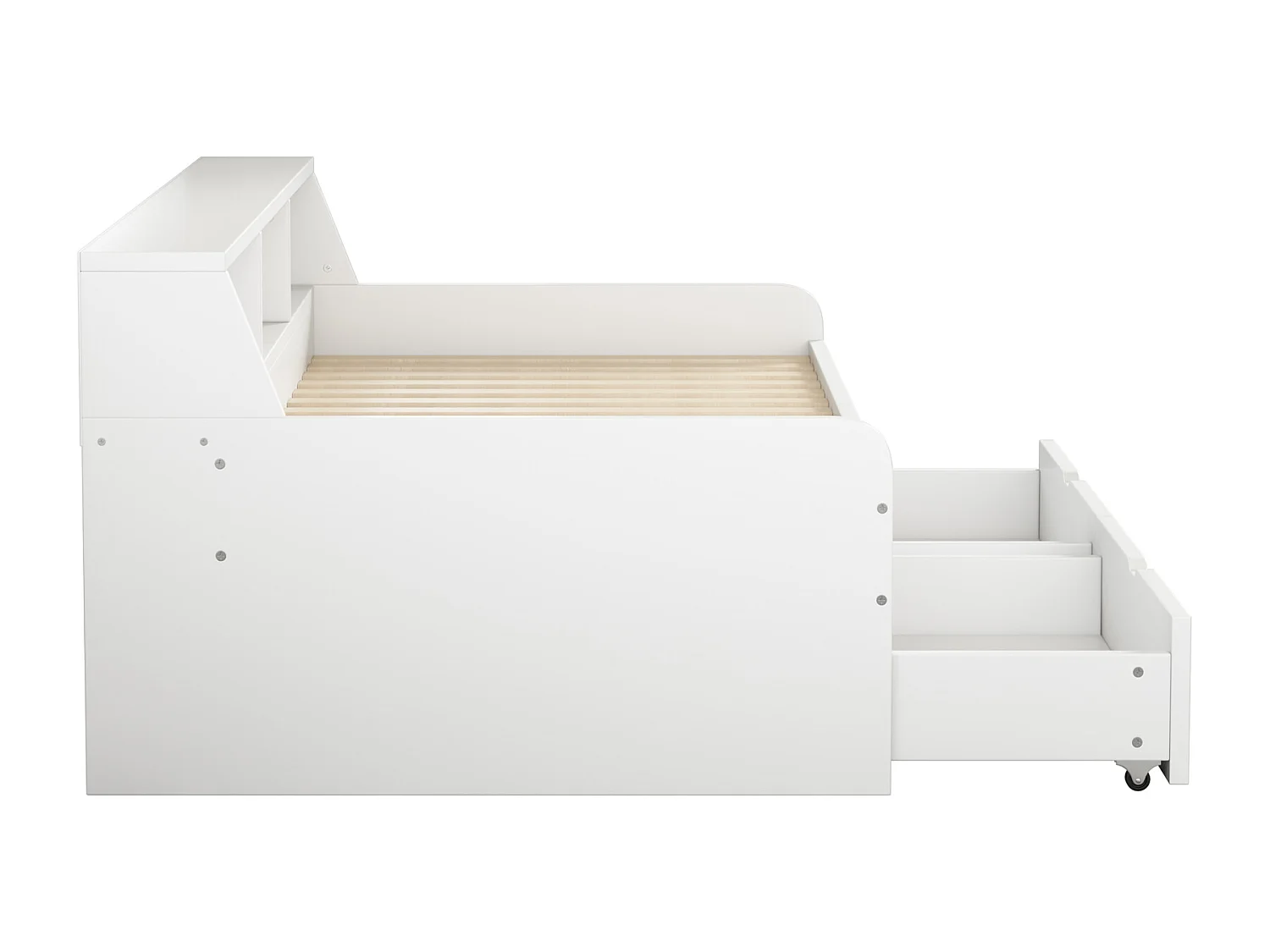 Lit banquette 90x200 cm Lit enfant avec 2 tiroirs et rangement ouvert - en pin - blanc