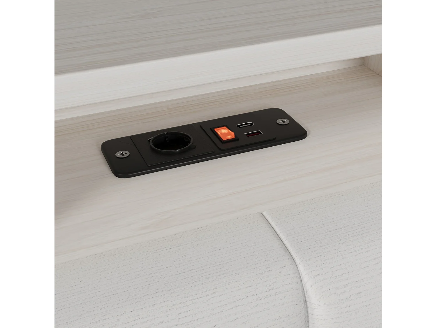 Lit banquette 90x190 cm, lit enfant avec port USB et LED, 2 tiroirs et étagères - velours beige (sans matelas)