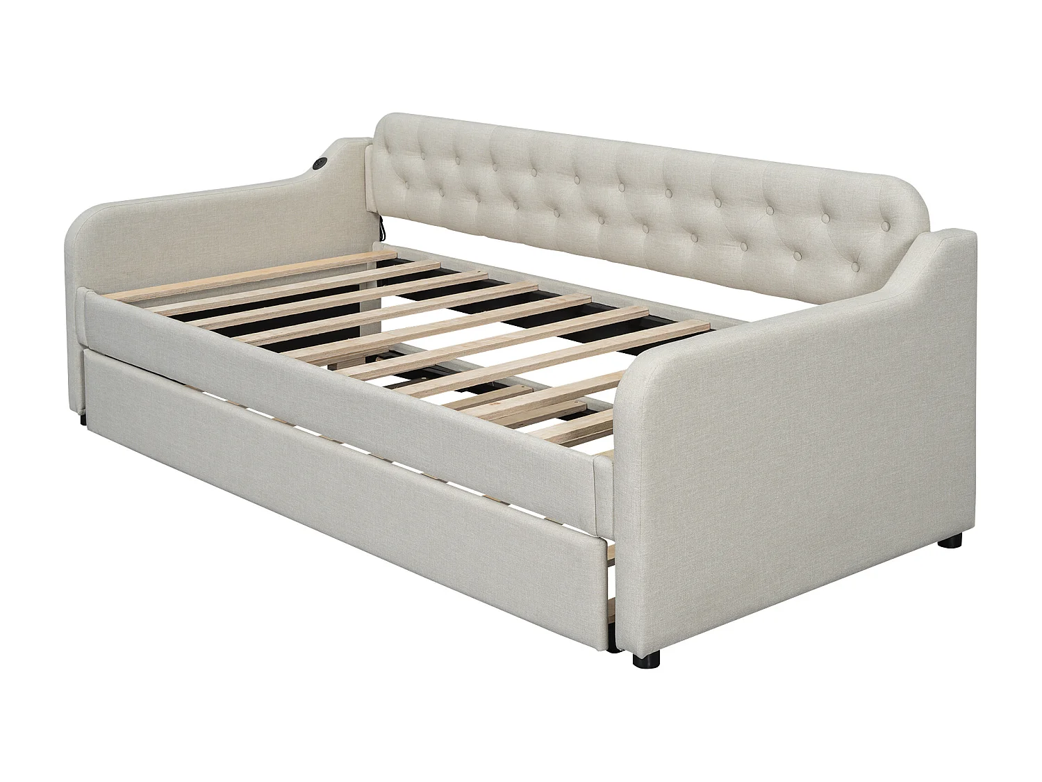 Lit banquette 90x200 cm lit enfant avec lit gigogne - port USB - beige - sans matelas