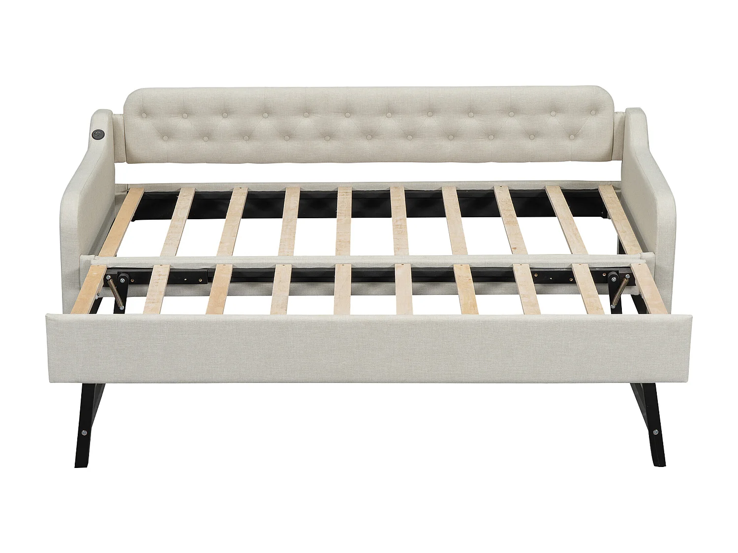 Lit banquette 90x200 cm lit enfant avec lit gigogne - port USB - beige - sans matelas