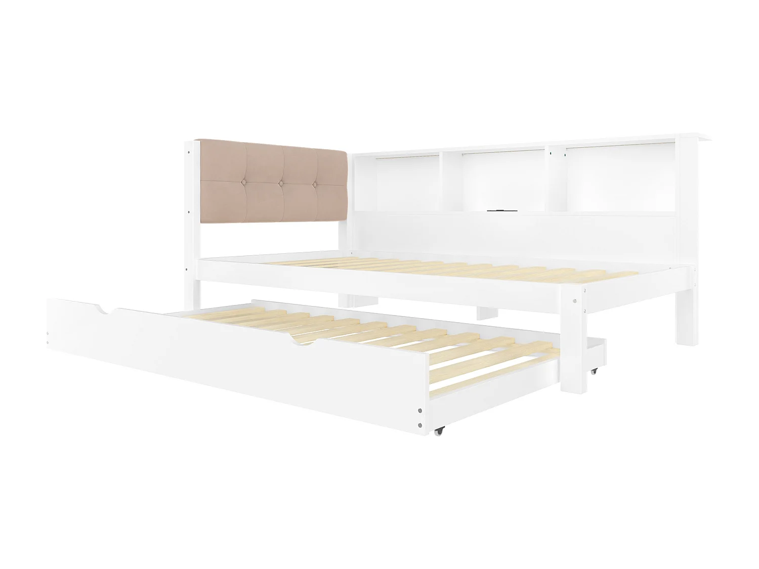 Lit banquette 90x200 cm Lit enfant avec lit gigogne, éclairage LED et prise USB - blanc (sans matelas)