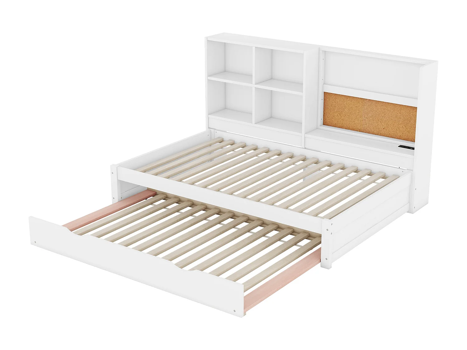 Lit banquette 90x200 cm lit enfant avec USB, étagères - blanc