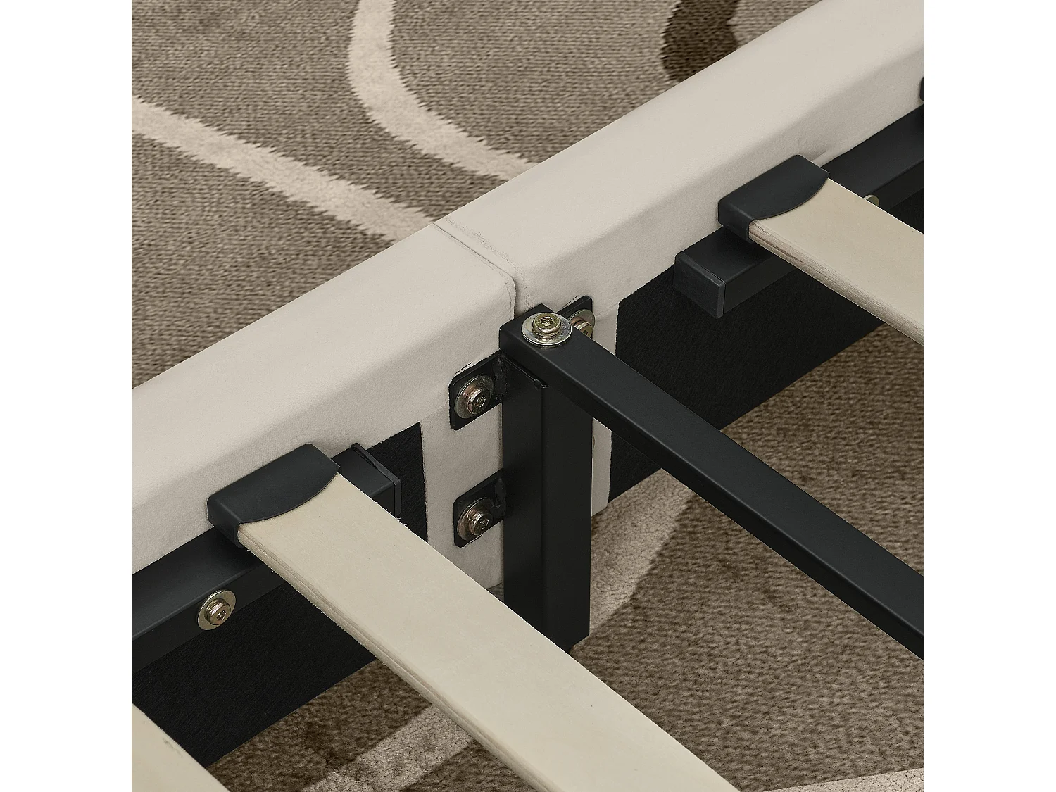 Cama de día 90x200 cm Cama infantil con respaldo y somier de madera - terciopelo beige (sin colchón)