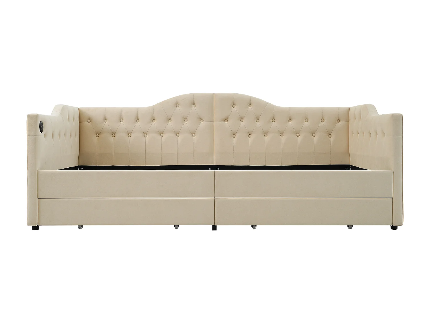 Lit banquette 90x200cm Lit enfant avec 2 tiroirs et USB Type-C - en velours - beige - sans matelas