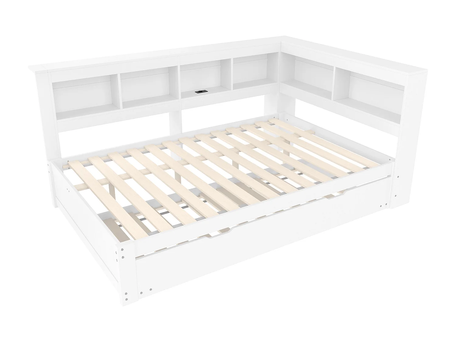 Lit banquette 140x200 cm Lit enfant avec lit gigogne et sommier à lattes, 2 ports USB - Blanc (sans matelas)