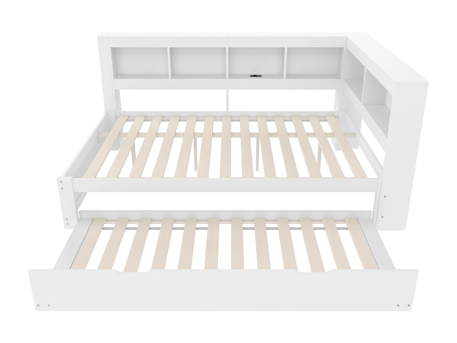 Lit banquette 140x200 cm Lit enfant avec lit gigogne et sommier à lattes, 2 ports USB - Blanc (sans matelas)