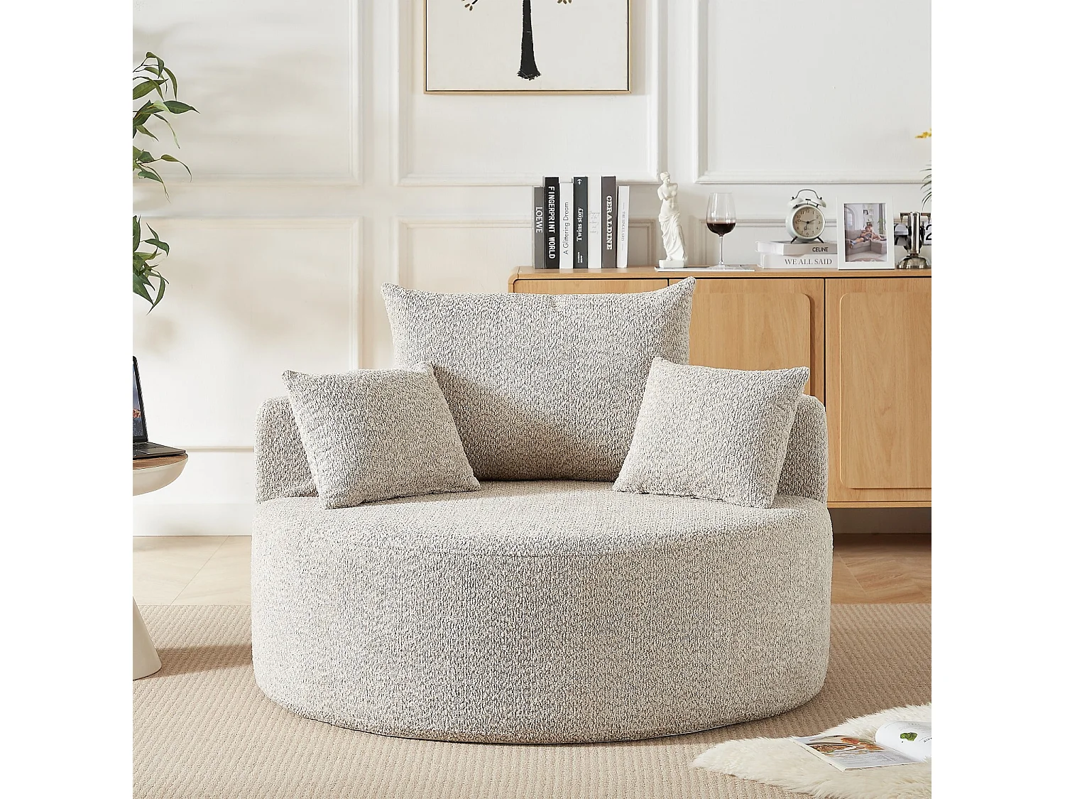 Canapé 1 place, canapé rembourré avec accoudoirs et dossier - Chenille kaki - pour salon et chambre