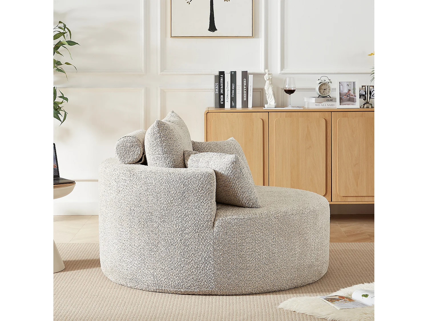 Canapé 1 place, canapé rembourré avec accoudoirs et dossier - Chenille kaki - pour salon et chambre