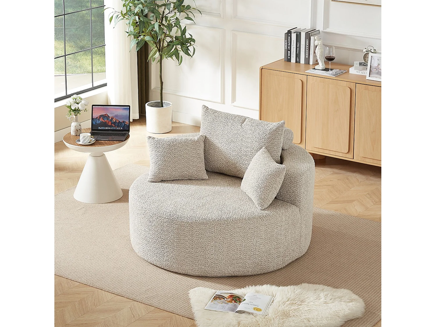 Canapé 1 place, canapé rembourré avec accoudoirs et dossier - Chenille kaki - pour salon et chambre