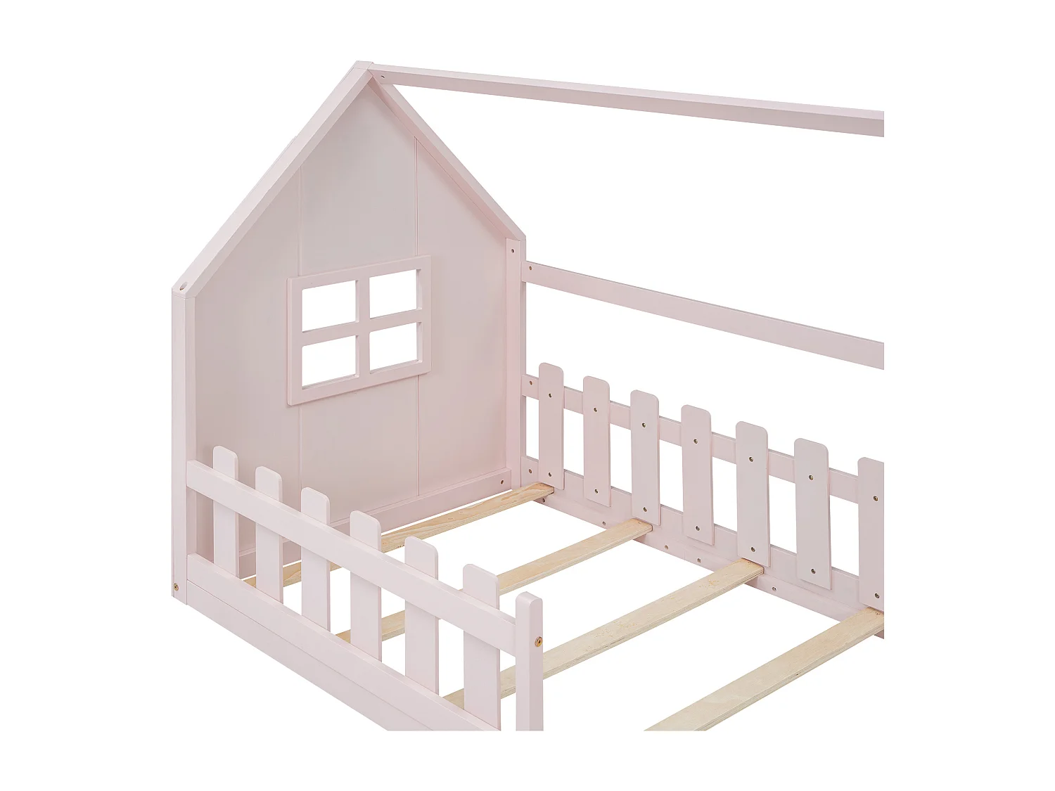 Kinderbett 90x200cm mit Schutzgittern und Lattenrost aus Holz - Kiefer - rosa (ohne Matratze)