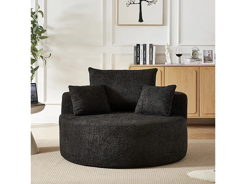 Canapé 1 place, canapé rembourré avec accoudoirs et dossier - Chenille noire - pour salon et chambre