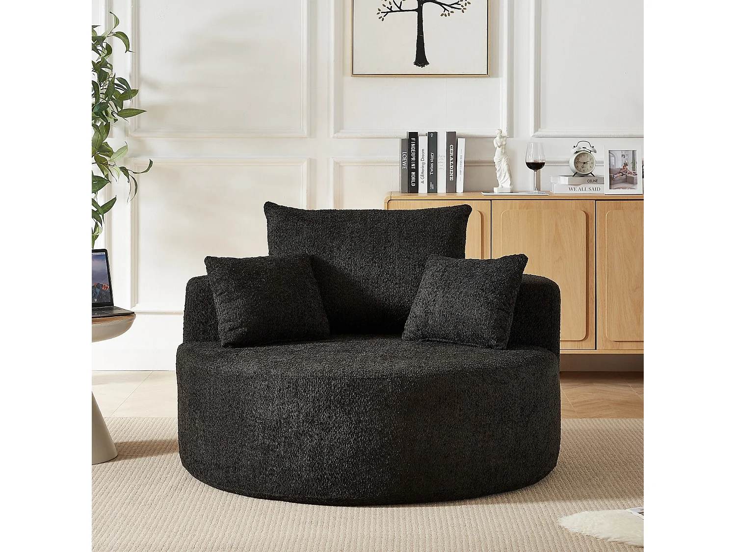 Einzelsitzer-Sofa, Polstersofa mit Armlehnen und Rückenlehne – Schwarzes Chenille – für Wohn- und Schlafzimmer