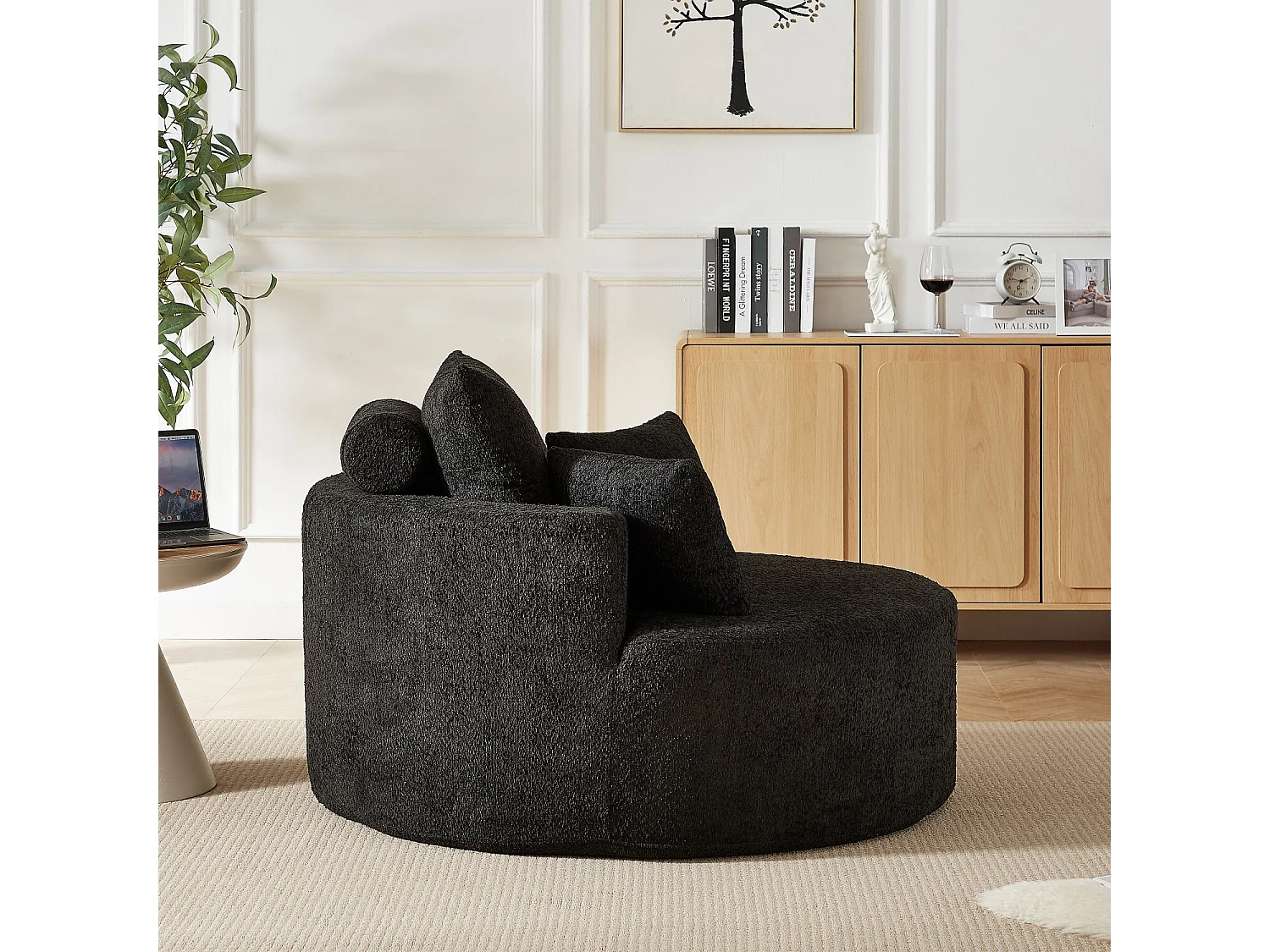 Einzelsitzer-Sofa, Polstersofa mit Armlehnen und Rückenlehne – Schwarzes Chenille – für Wohn- und Schlafzimmer