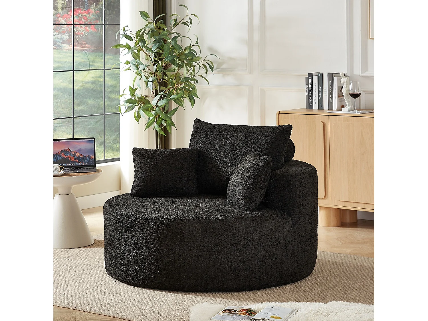 Einzelsitzer-Sofa, Polstersofa mit Armlehnen und Rückenlehne – Schwarzes Chenille – für Wohn- und Schlafzimmer