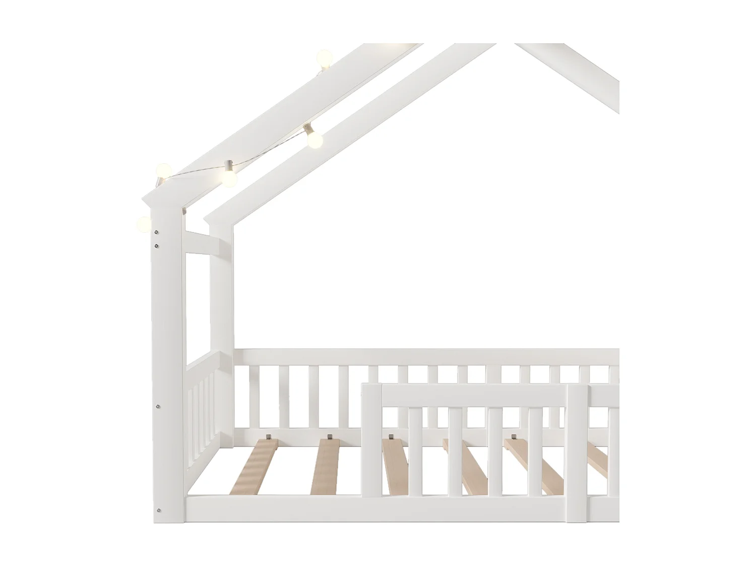 Cama infantil de 90x190 cm con barandillas y somier de láminas, pino - blanca (sin colchón)