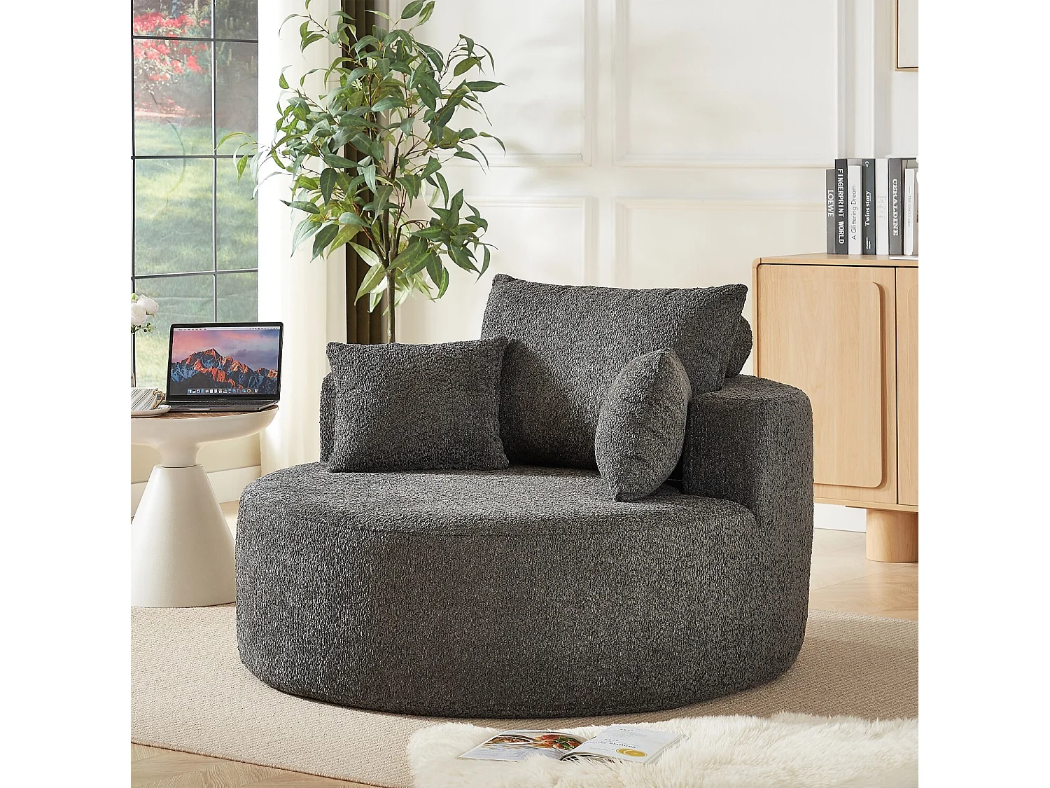 Einzelsitzer-Sofa, Polstersofa mit Armlehnen und Rückenlehne – Graues Chenille – für Wohn- und Schlafzimmer