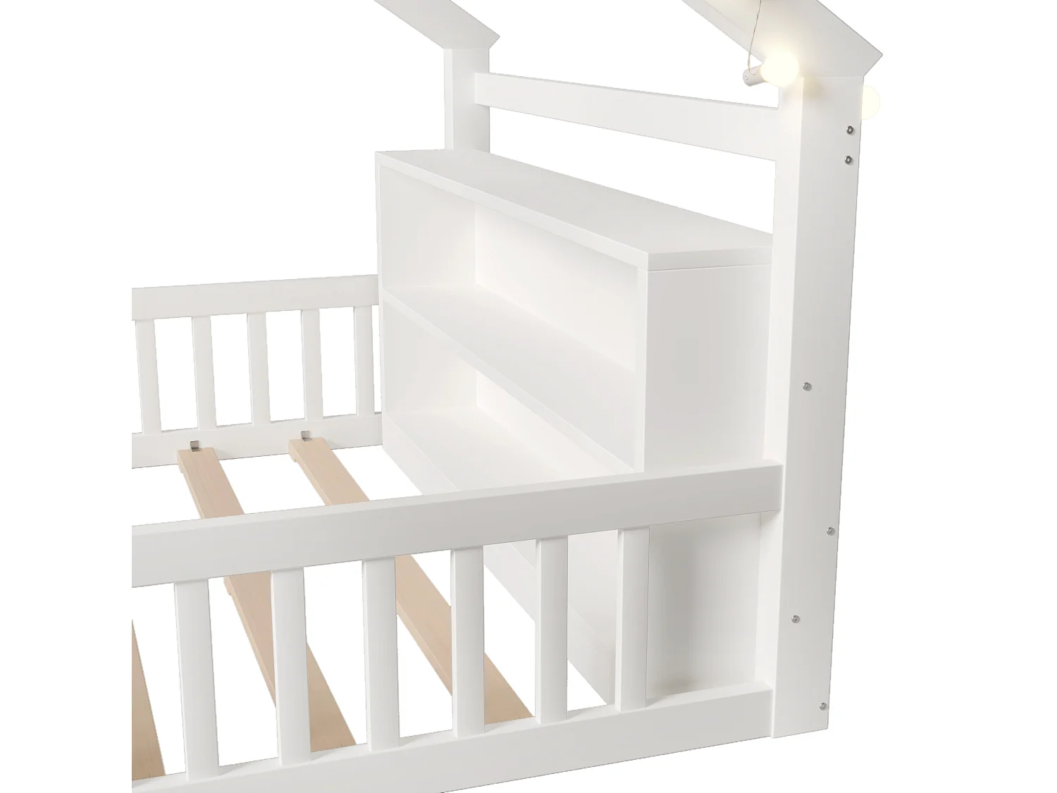 Lit cabane 140x190 cm, lit enfant avec barrières de sécurité et sommier à lattes, pin - blanc (sans matelas)