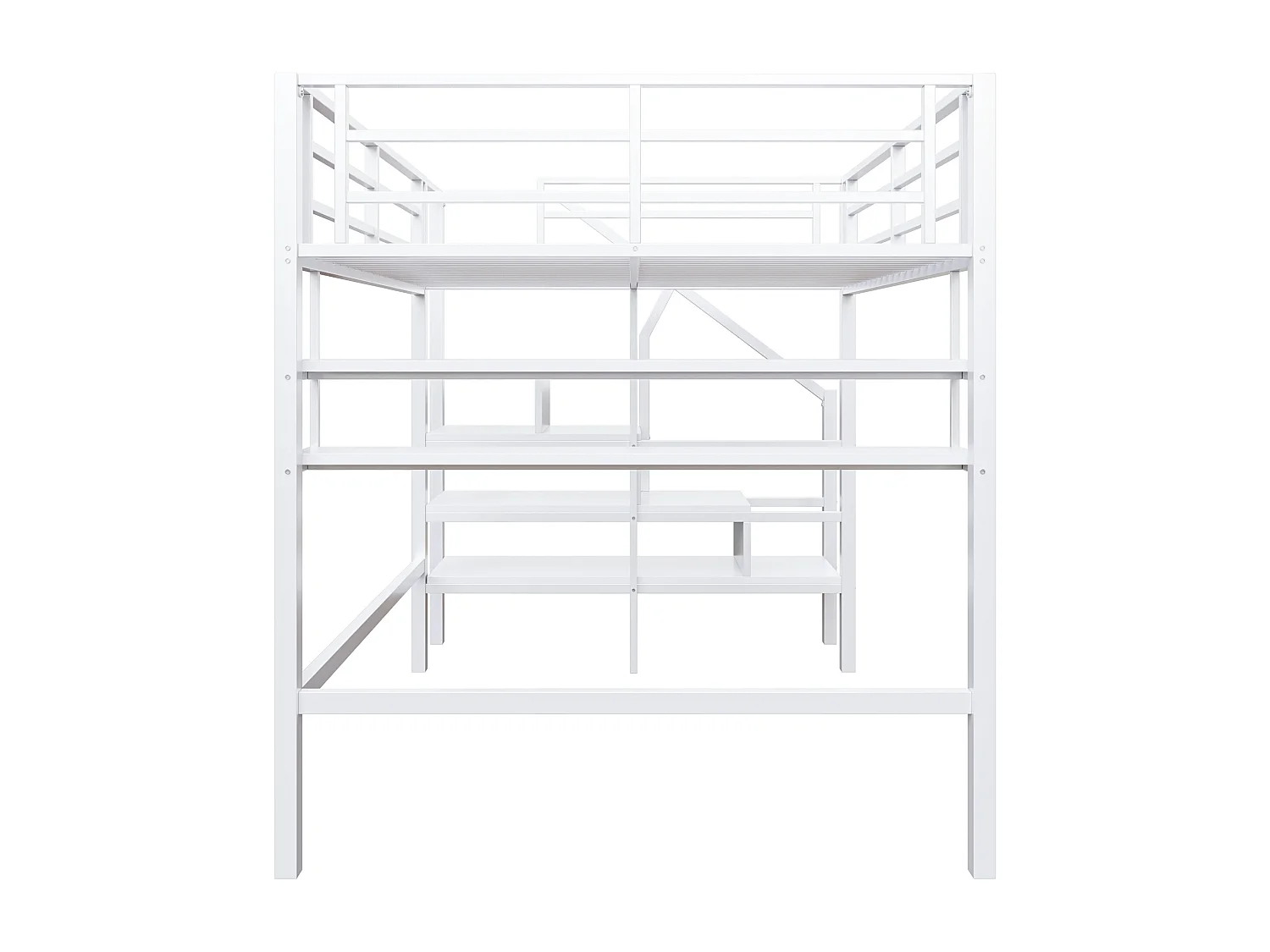 Lit mezzanine 140x200cm Lit ado avec barrières de sécurité et étagères de rangement, métal - blanc (sans matelas)