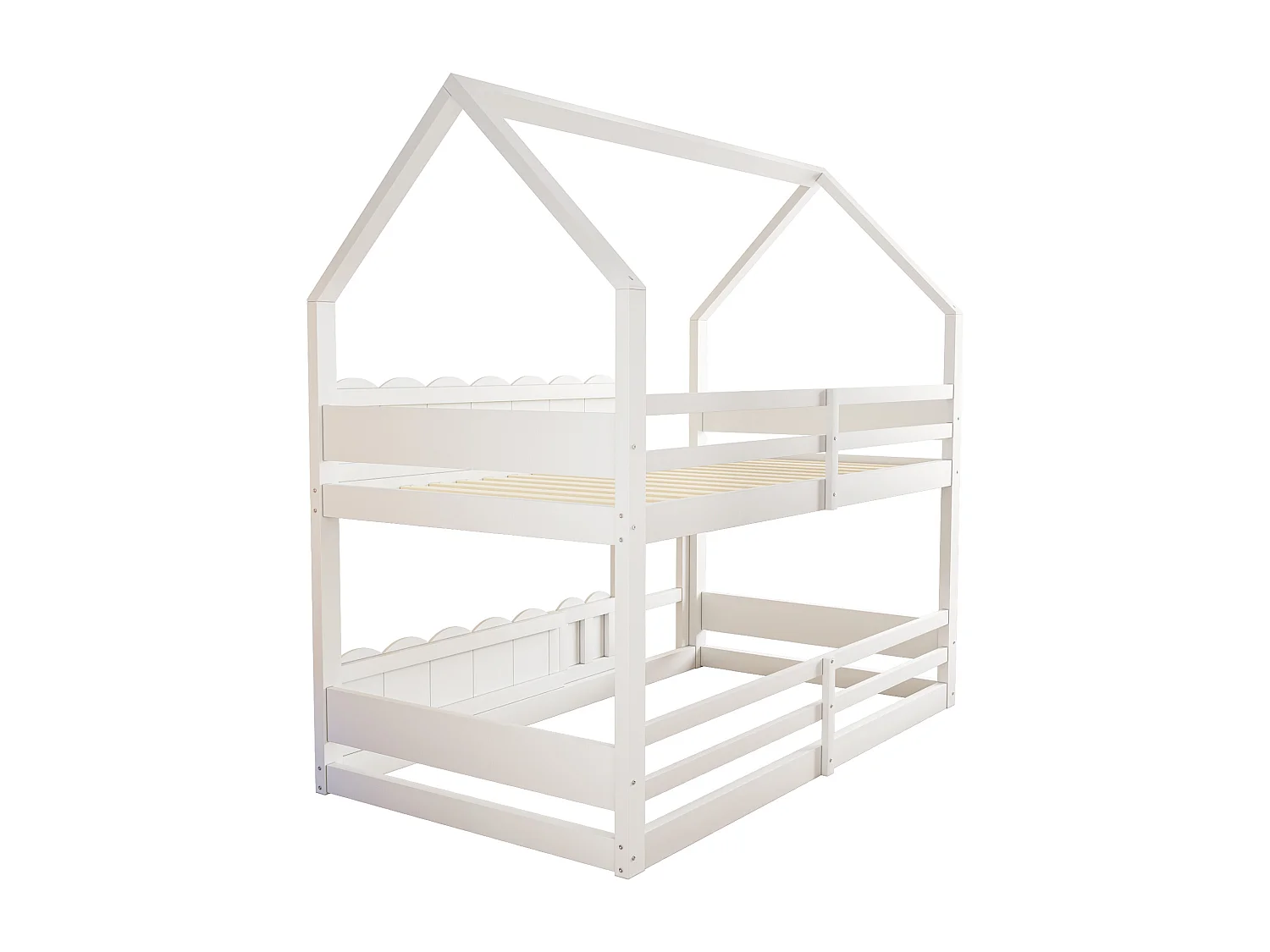 Litera de 90x200 cm, cama infantil con escalera y barandilla de seguridad, 1 puerta - blanca (sin colchón)