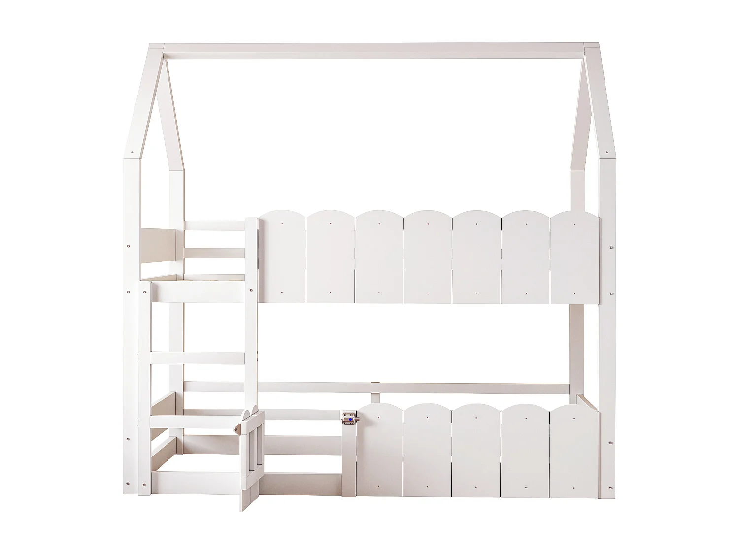 Litera de 90x200 cm, cama infantil con escalera y barandilla de seguridad, 1 puerta - blanca (sin colchón)