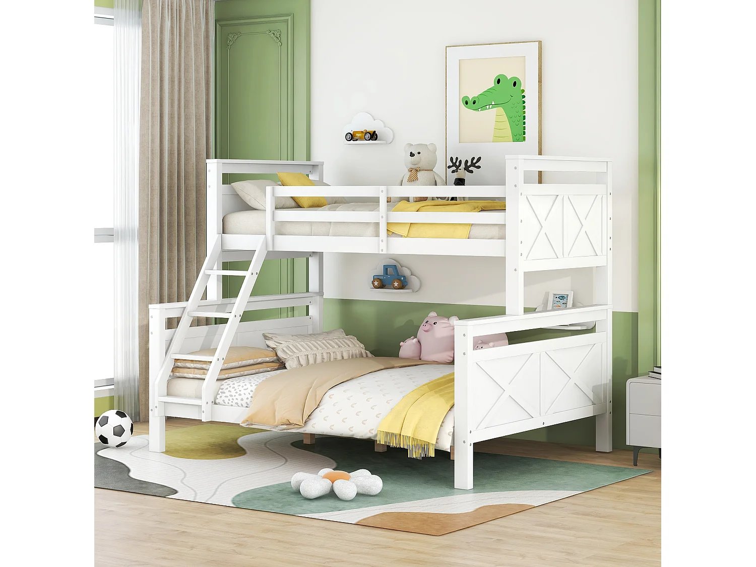 Lit superposé 90/140x200 cm Lit enfant avec échelle et barrière de sécurité, sommier à lattes - blanc (sans matelas)