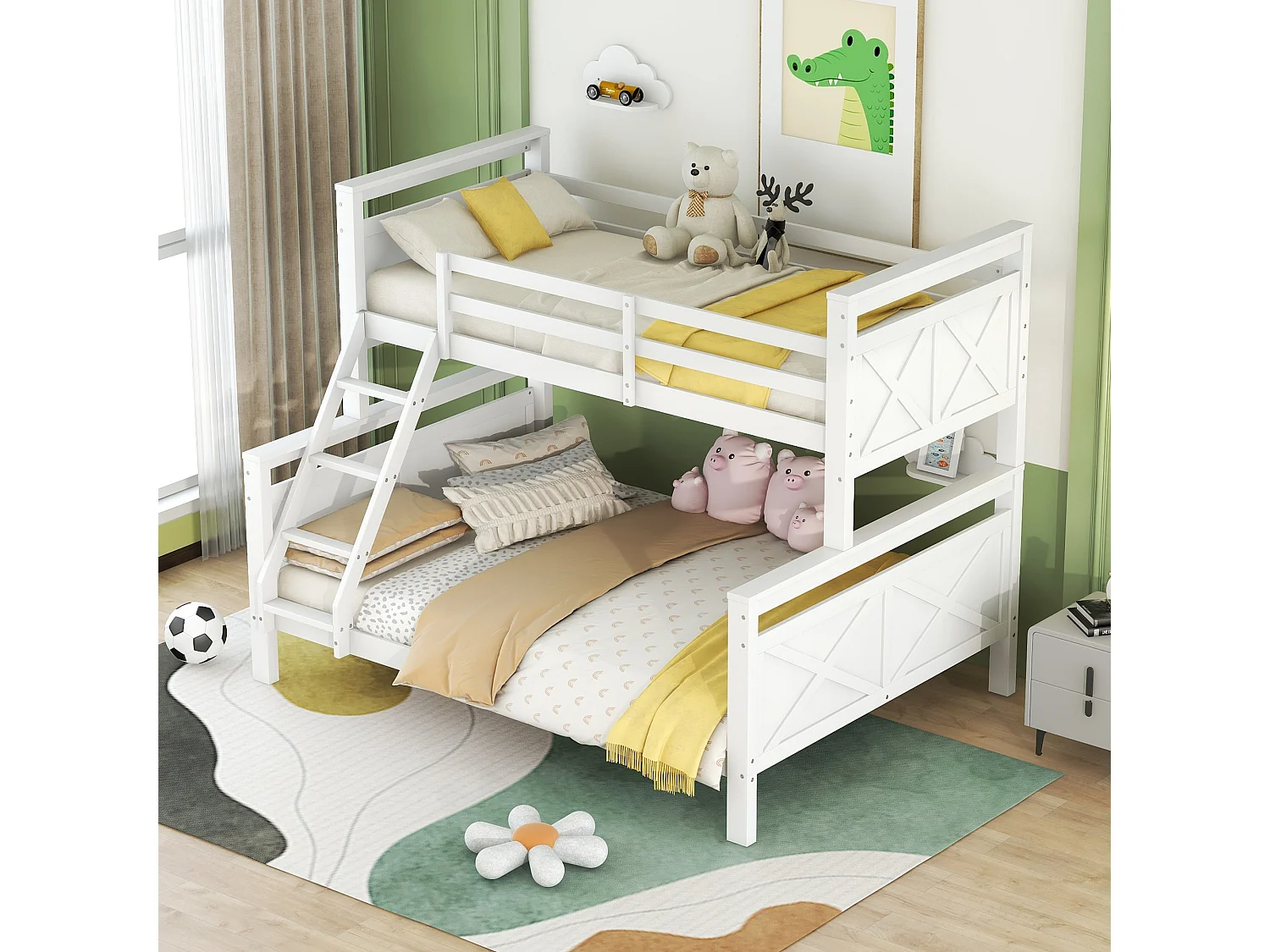 Lit superposé 90/140x200 cm Lit enfant avec échelle et barrière de sécurité, sommier à lattes - blanc (sans matelas)