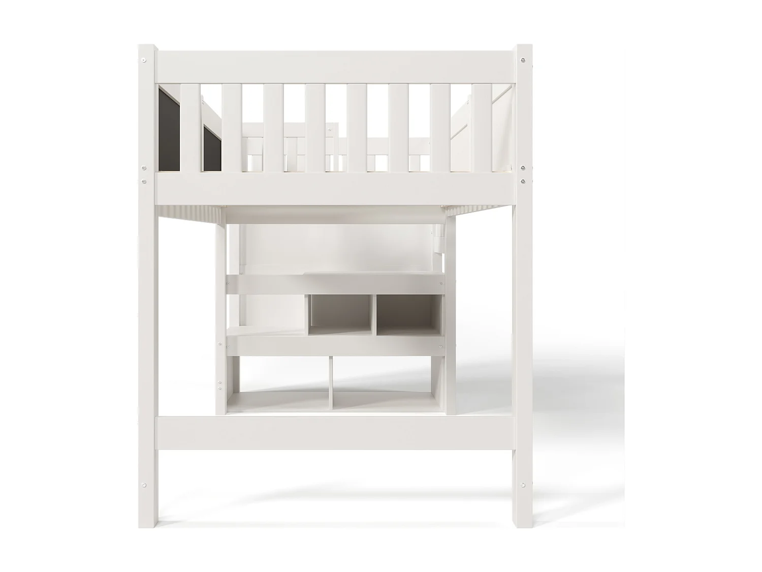 Letto a soppalco 90x200 cm con scaletta contenitore e tavoletta per scarabocchi - Spondine - Bianco (senza materasso)