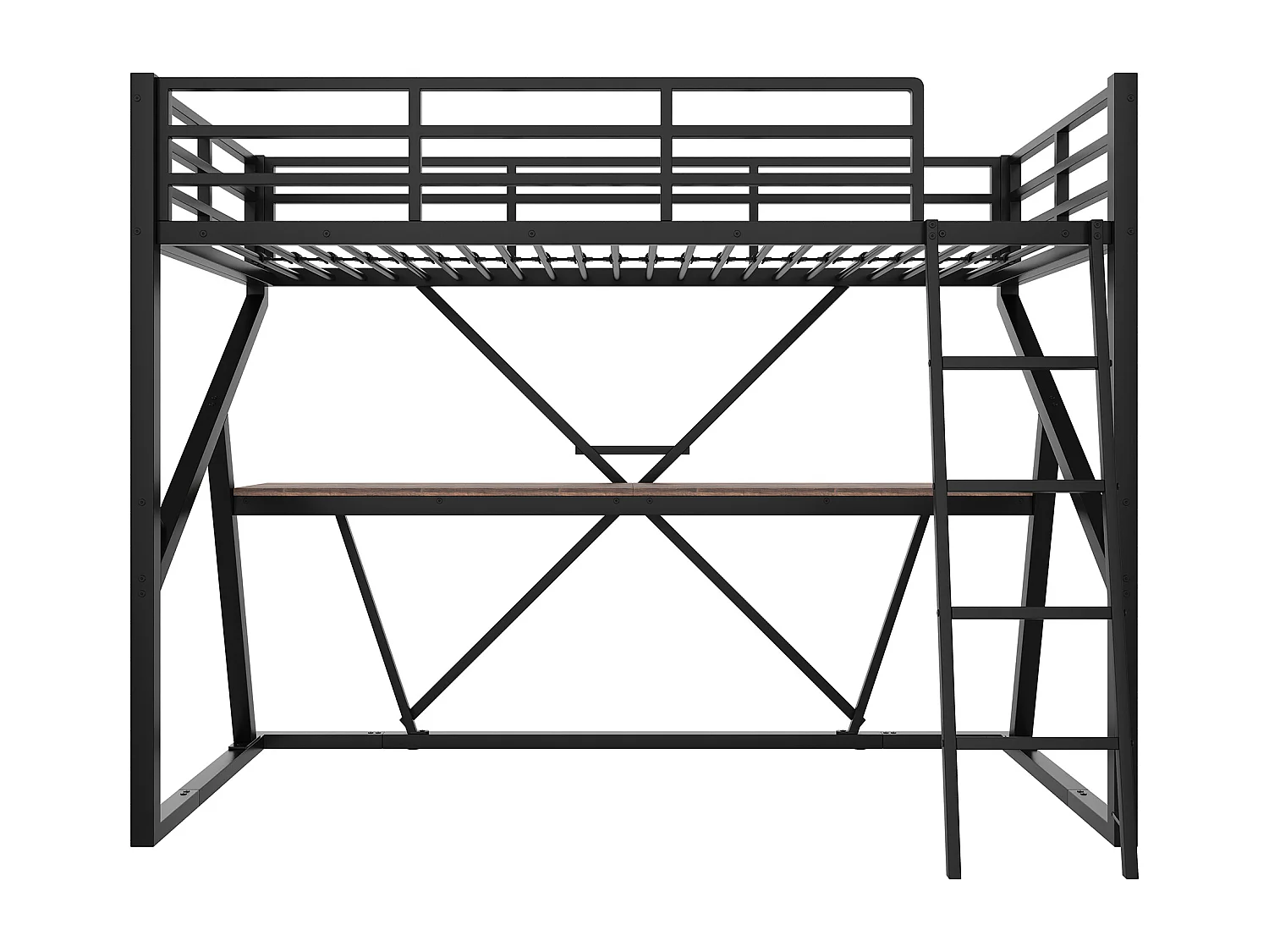 Hoogslaper 90x200 cm Kinderbed met ledverlichting en bureau, metalen frame - zwart (zonder matras)