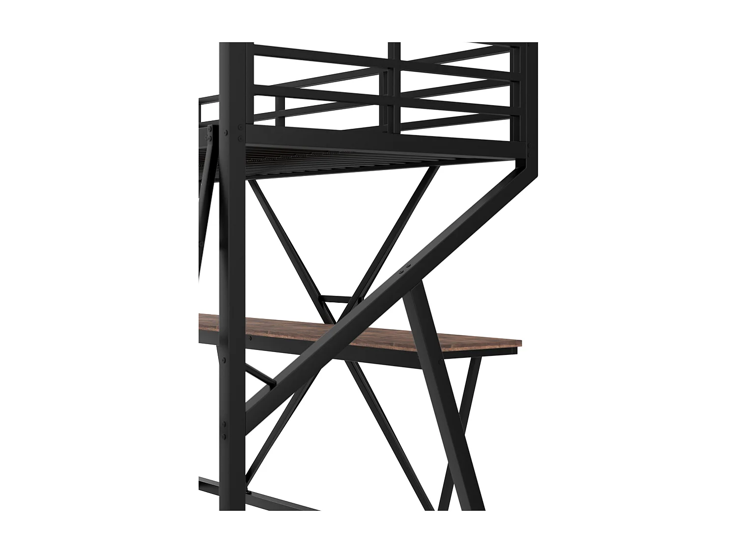 Hoogslaper 90x200 cm Kinderbed met ledverlichting en bureau, metalen frame - zwart (zonder matras)