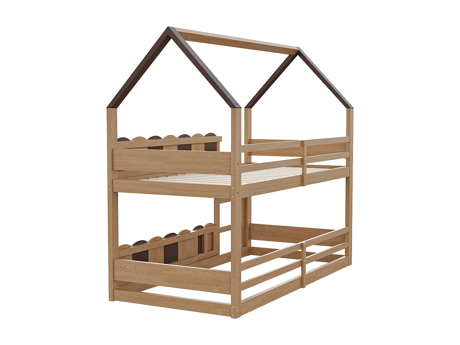 Lit superposé 90x200 cm, lit enfant avec échelle et barrière de sécurité, 1 porte - naturel (sans matelas)