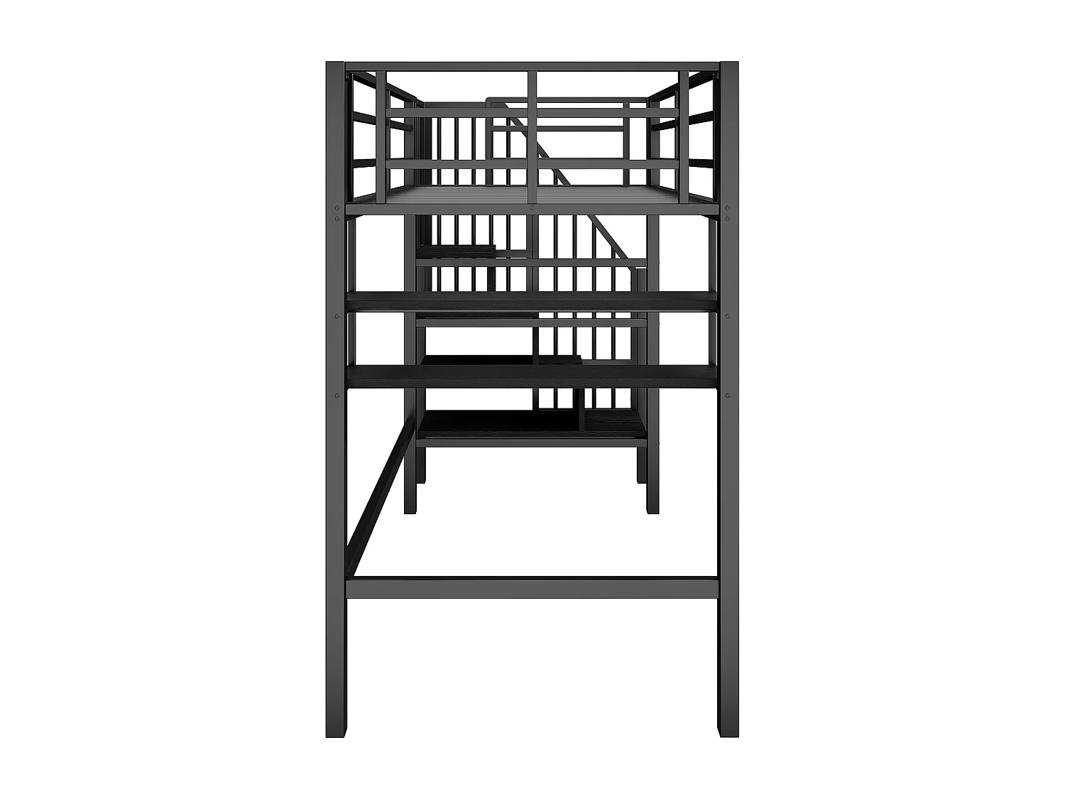Lit mezzanine 90x200cm Lit ado avec barrières de sécurité et étagères de rangement, métal - noir (sans matelas)