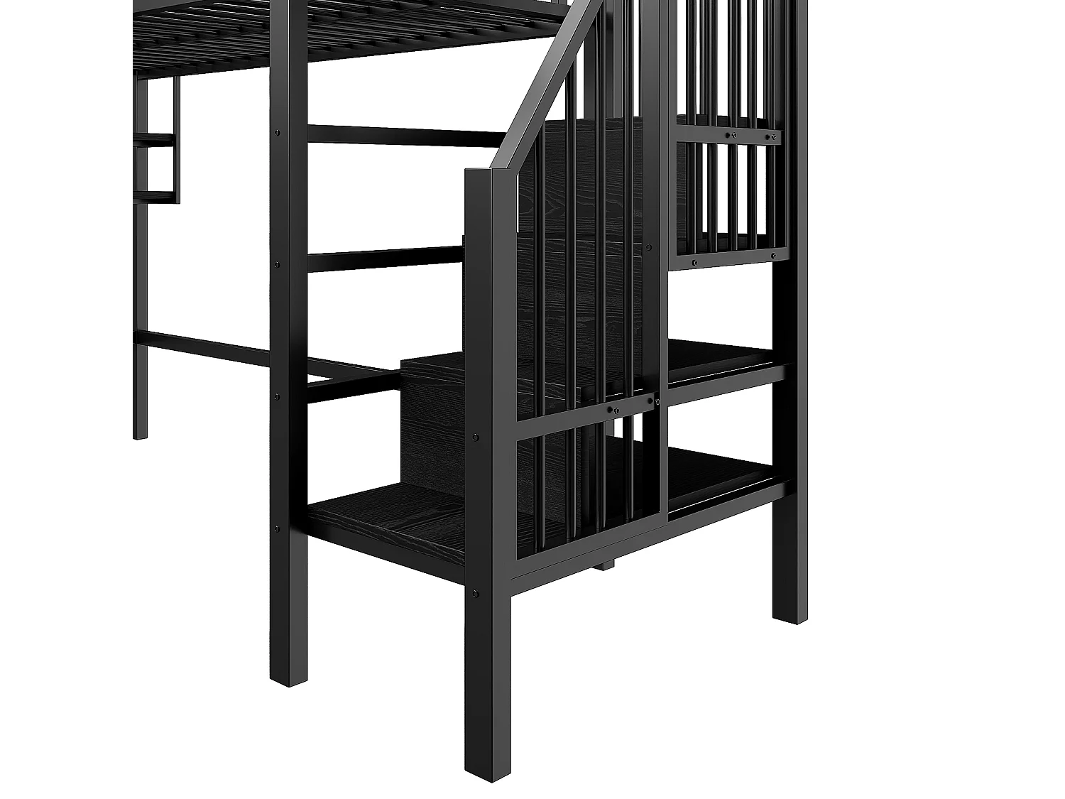 Lit mezzanine 90x200cm Lit ado avec barrières de sécurité et étagères de rangement, métal - noir (sans matelas)