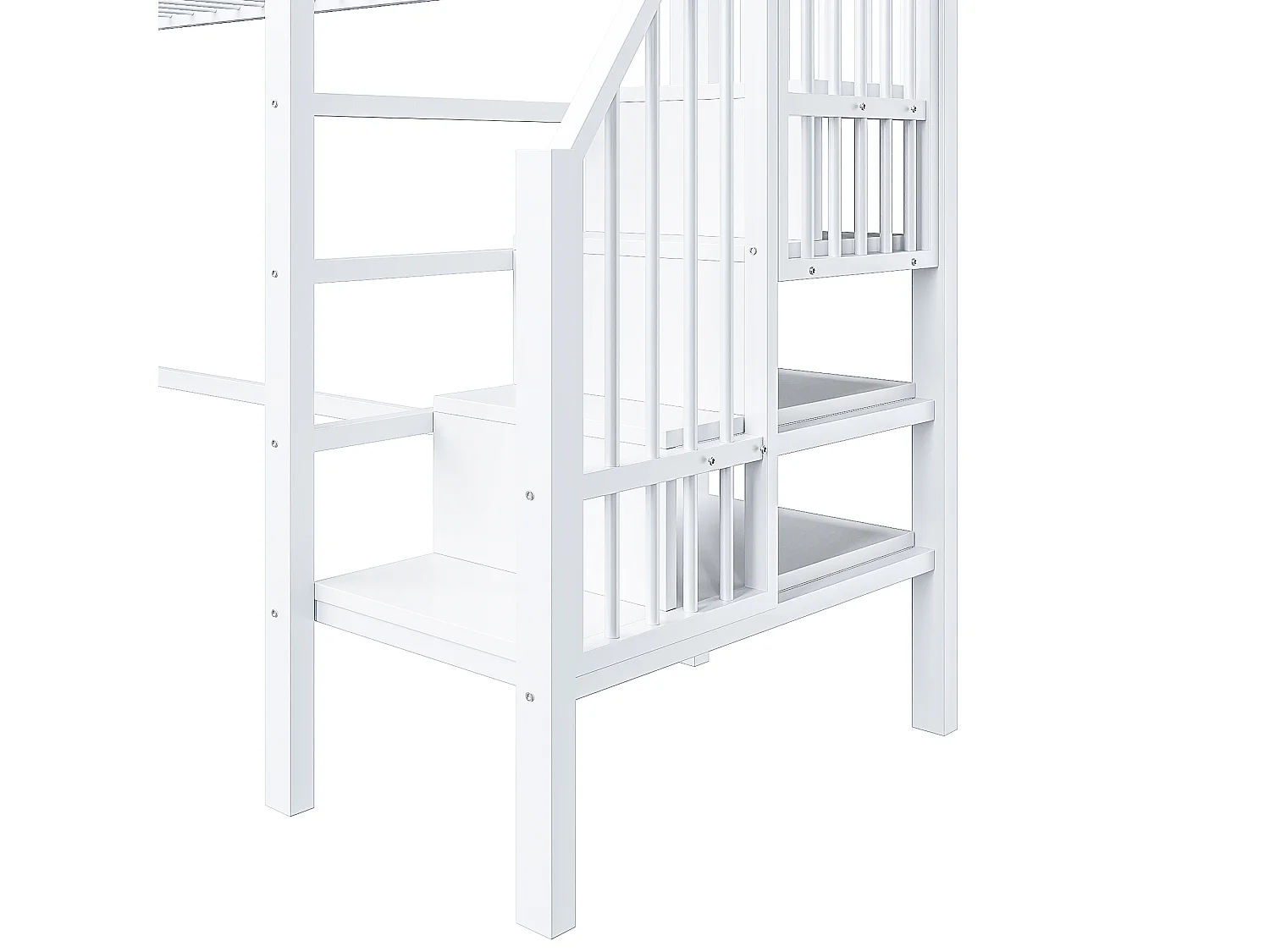 Letto a soppalco 90x200cm Letto per ragazzi con sponde di sicurezza e ripiani portaoggetti, metallo - bianco (senza materasso)