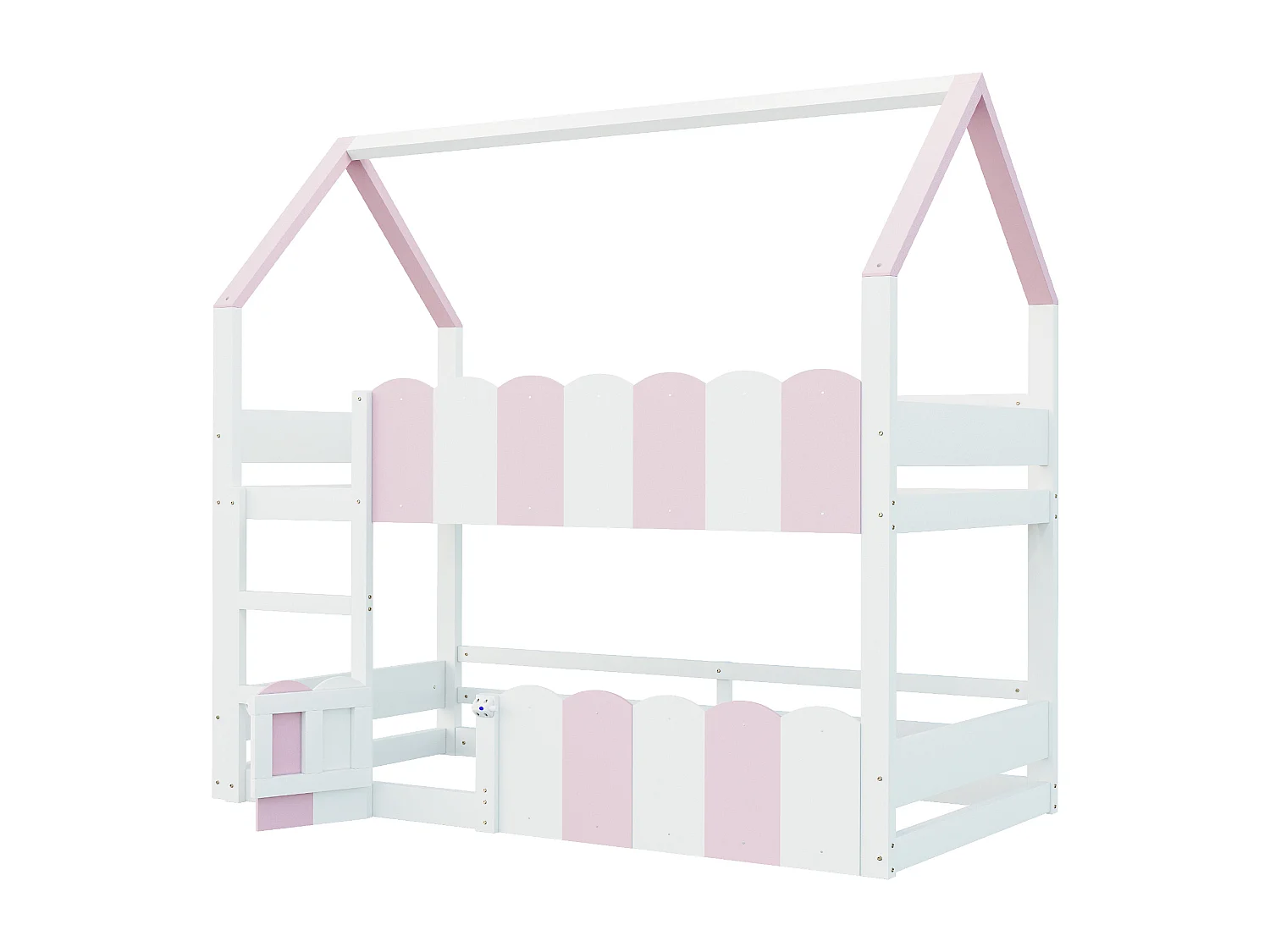 Stapelbed 90x200 cm, kinderbed met ladder en uitvalbeveiliging, 1 deur - wit en roze (zonder matras)