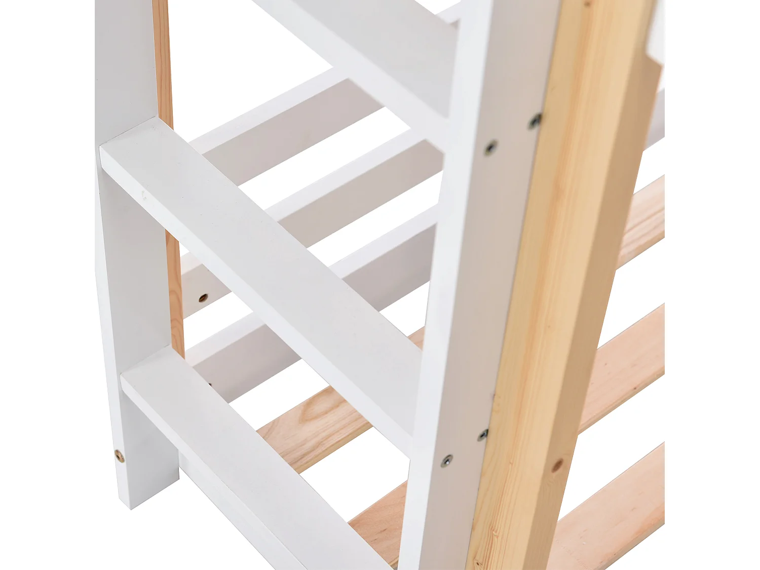 Letto a castello 90x200 cm Letto per bambini con scaletta e scivolo, rete a doghe - naturale e bianco (senza materasso)
